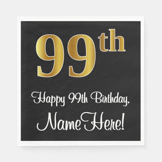 99th Birthday ~ Elegant Luxurious Faux Gold Look # Napkin (Front)
