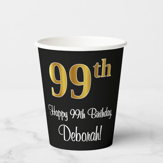 99th Birthday - Elegant Luxurious Faux Gold Look # Paper Cups (Front)
