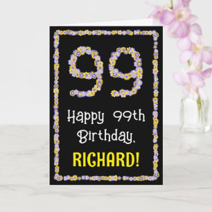 99th Birthday: Floral Flowers Number, Custom Name Card