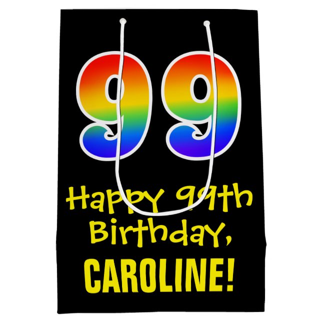 99th Birthday: Fun, Bold, Colourful, Rainbow "99" Medium Gift Bag (Back)