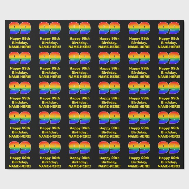 99th Birthday: Fun, Colourful Rainbow Inspired # 9 Wrapping Paper (Seam)