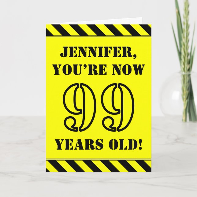 99th Birthday: Fun Stencil Style Text, Custom Name Card (Front)