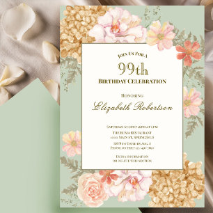 99th Birthday Invitation Autumn Colours Floral Sag