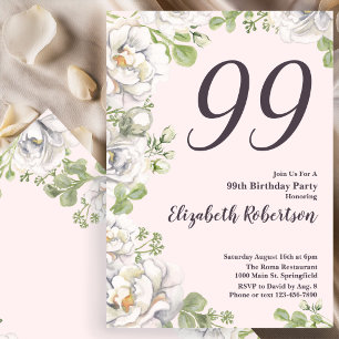 99th Birthday Invitation Blush Pink Floral Peonies
