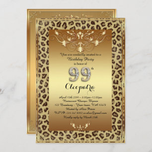 99th,Birthday Party 99th, Royal Cheetah gold plus Invitation