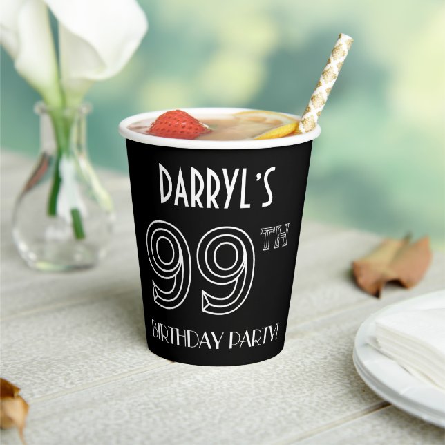 99th Birthday Party: Art Deco Style + Custom Name Paper Cups (Insitu)