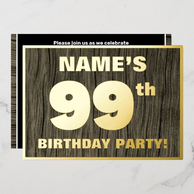 99th Birthday Party: Bold, Faux Wood Grain Pattern (Front/Back)