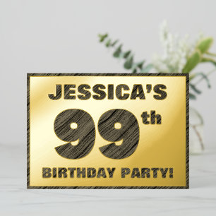 99th Birthday Party — Bold, Faux Wood Grain Text