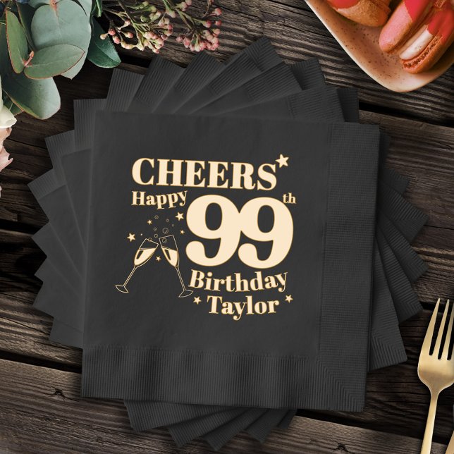 99th Birthday party cheers champagne glasses Foil Napkins (Creator Uploaded)