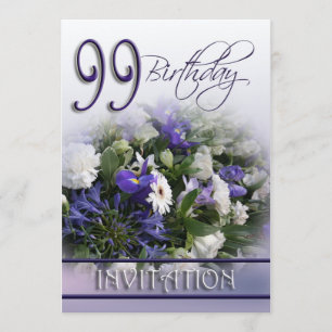 99th Birthday Party Invitation - Blue bouquet