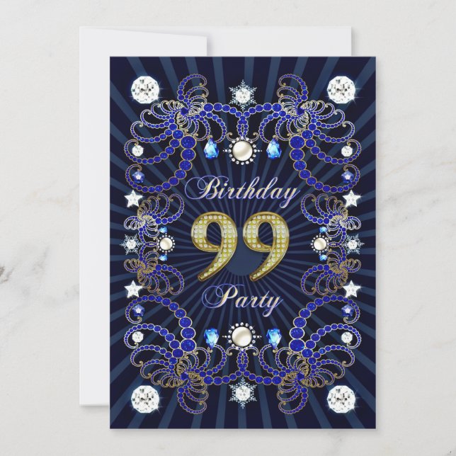 99th birthday party invite with masses of jewels (Front)