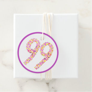 99th Birthday party purple yellow flower Favour  Tags