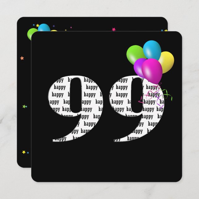 99th Birthday Party with balloon bunch Invitation (Front/Back)