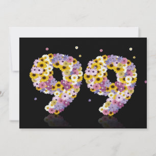 99th Birthday party, with flowered letters Invitation