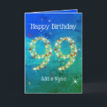 99th Birthday - Star Numbers - Blue Green - Age 99 Card<br><div class="desc">99th Birthday Card - Blue Green Textured Gradient Design, with 99 in White, Gold and Red Stars. 99 in Stars - Age Number - Ninety Ninth Birthday Card - Blue Green Gradient Texture Background - Customizable Text. Blue Green card with stars number design - the number "99" created with yellow,...</div>