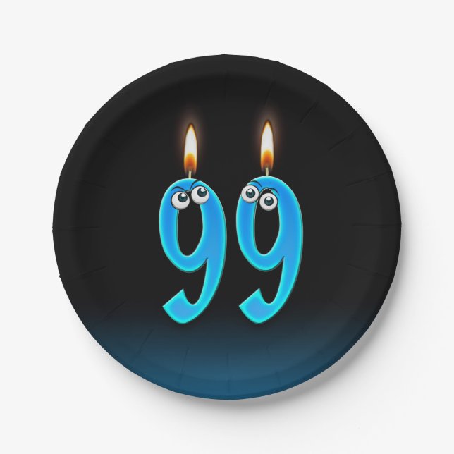 99th Birthday with lit candle numbers Paper Plate (Front)