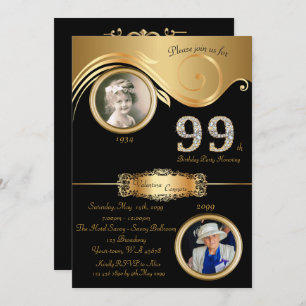 99th,Birthday Woman 99th,elegant art deco,black Invitation