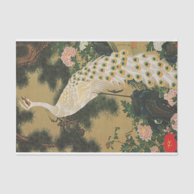 9. 老松孔雀図, 若冲 Old Pine-tree and Peacock, Jakuchu Tissue Paper (Front)