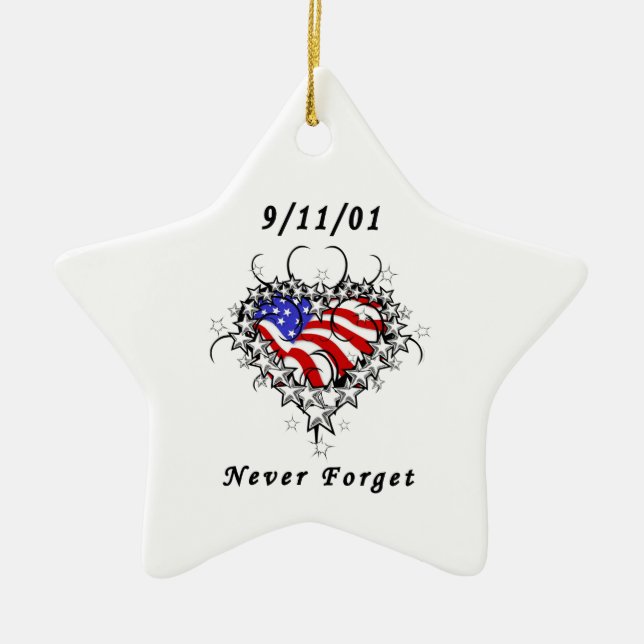 9/11/01 Patriotic Tattoo Ceramic Tree Decoration (Front)