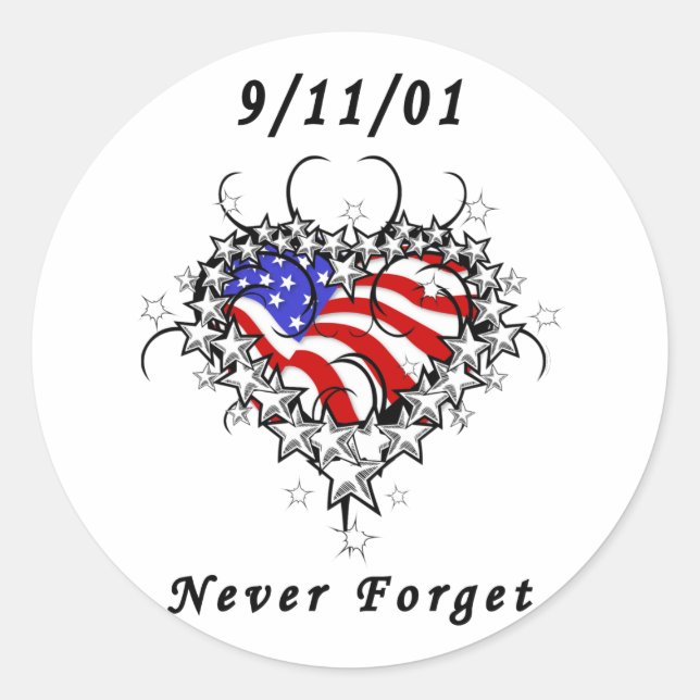 9/11/01 Patriotic Tattoo Classic Round Sticker (Front)