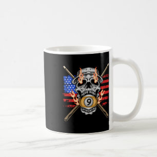 9 Ball Billiard Pool Player American Flag Skull Bi Coffee Mug