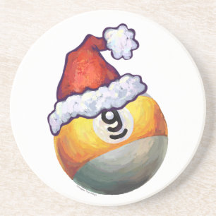 9 ball Christmas Red Hat Coaster