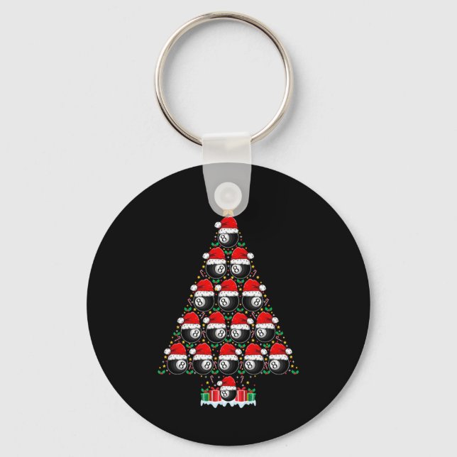 9 Ball Christmas Tree Light Pool Player Nine Ball  Key Ring (Front)