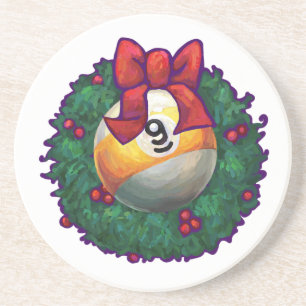 9 ball Christmas Wreath Green Coaster