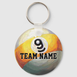 9 Ball Custom Team Name Key Ring
