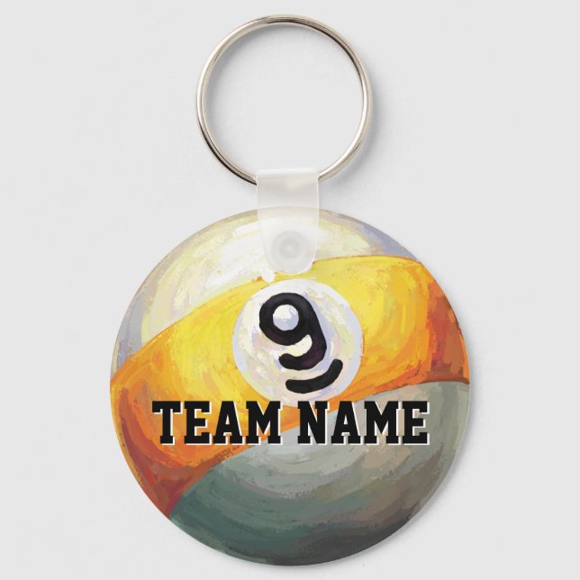9 Ball Custom Team Name Key Ring (Front)