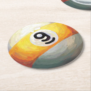 9 ball round paper coaster