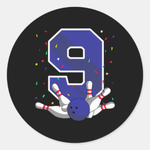 9 Birthday Bowling Bday Party Bowler Celebration 9 Classic Round Sticker