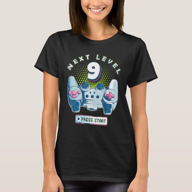 9 Birthday Gamer Next Level 9 Gaming Controller Bo T-Shirt (Front)
