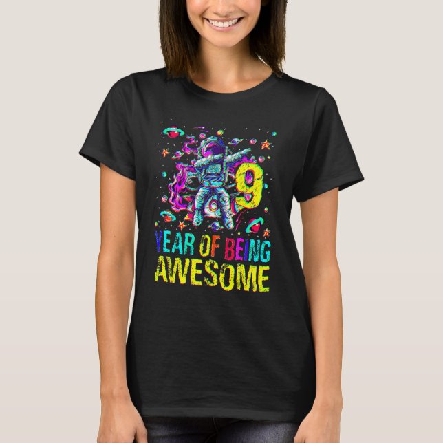 9 Birthday Year Of Being Awesome Astronaut T-Shirt (Front)