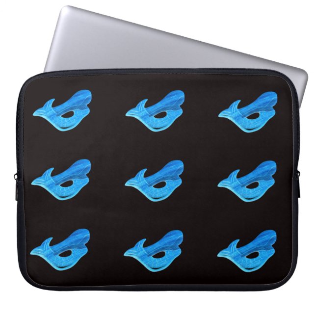9 blue mermaids on black sleeve (Front)