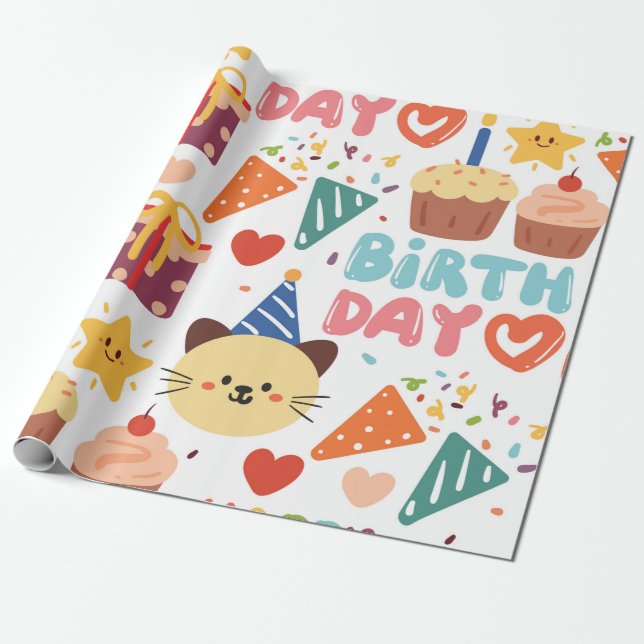 9- Boys Birthday wrapping paper pattern (Unrolled)