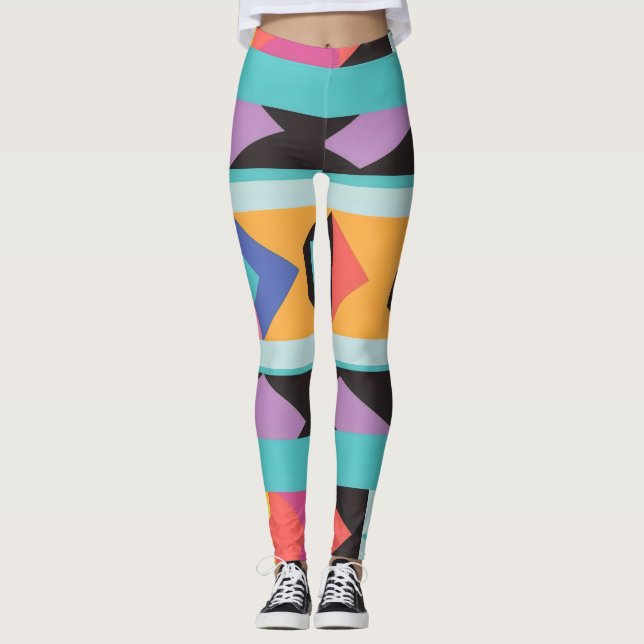 9 colourful stripes and triangles  leggings (Front)