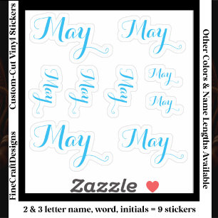 9 Custom Name Word, 2-3 letters Elegant Script Blu