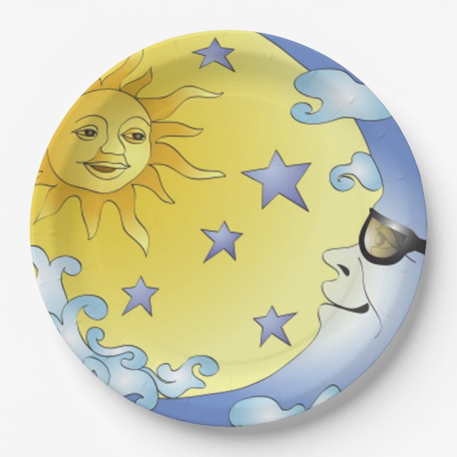 9" Custom Paper Plates/Sun, Moon and Stars Plate (Front)