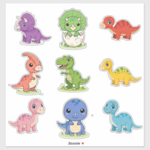 9 Cute Colorful Dinosaur Kids Vinyl Sticker Sheet
