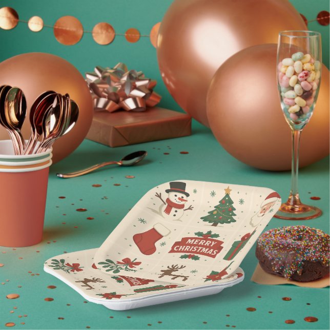 9 Cute Merry Christmas Images Paper Plate (Multi)