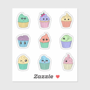 9 Cute Pastel Kawaii Cupcake Stickers Sheet