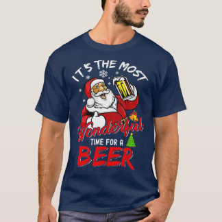 9 Funny Christmas Santa Claus Drinking Beer Wonder T-Shirt
