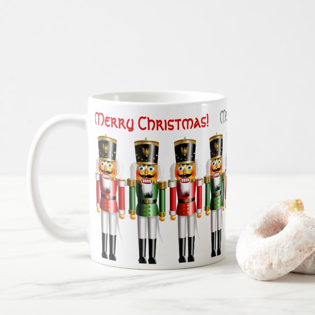 9 Funny Red And Green Xmas Nutcrackers Coffee Mug (With Donut)
