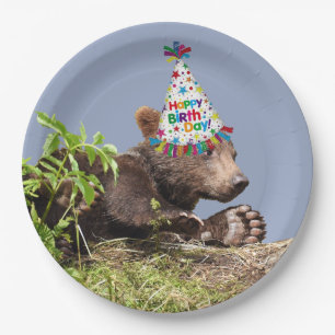 9 inch paper plate w/ grizzly bear cub