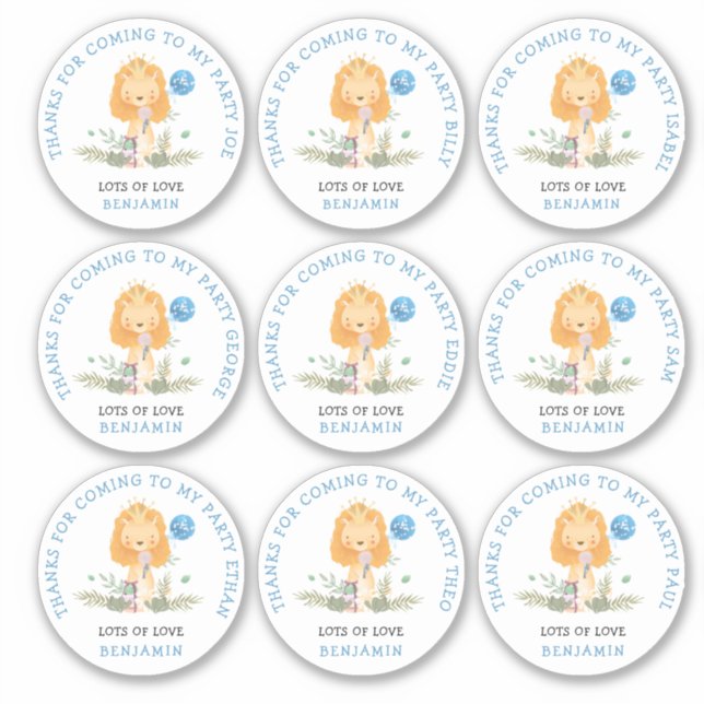 9 Individual Guest Names Blue Thank You Lion (Front)