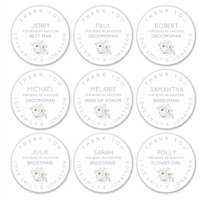 9 Individual Name Thank You Bridal Floral Large (Front)