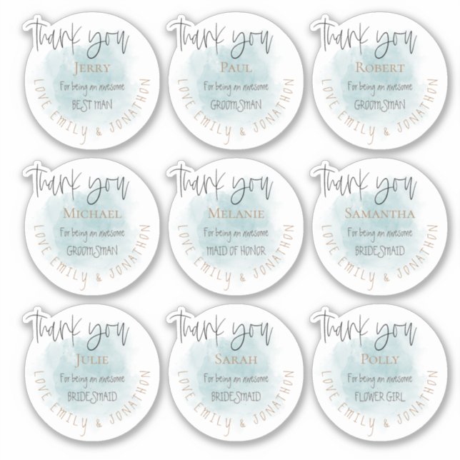 9 Individual Names Thank You Message Bridal Party (Front)