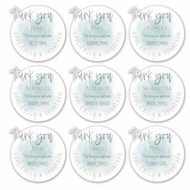 9 Individual Names Thank You Message Wedding Teal (Front)