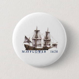 9 mayflower ship 6 cm round badge